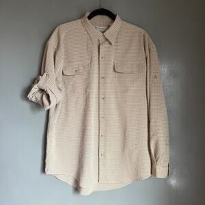 L.L. BEAN Traveler Men's Large Oatmeal Plaid Seersucker-like Shirt Sleeve Top